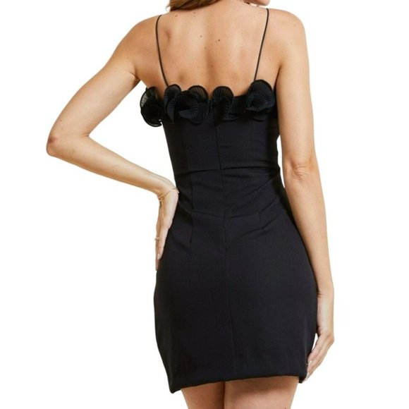 Glam Ruffle Form Fitting Mini Dress Black Size Large NWT - Picture 3 of 3
